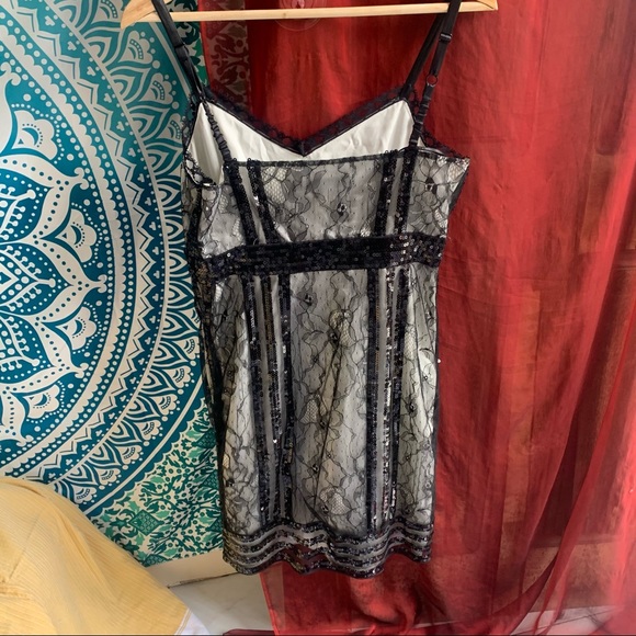 Zara black sequin lace dress, satin cream lining - Picture 4 of 6